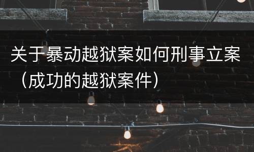 关于暴动越狱案如何刑事立案（成功的越狱案件）