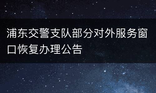 浦东交警支队部分对外服务窗口恢复办理公告