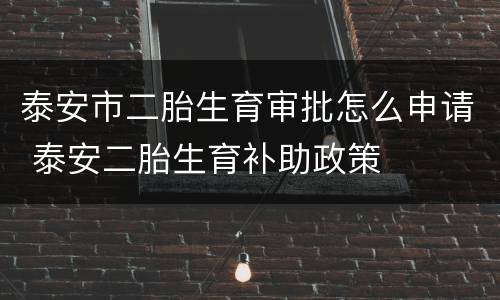 泰安市二胎生育审批怎么申请 泰安二胎生育补助政策