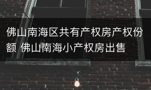 佛山南海区共有产权房产权份额 佛山南海小产权房出售