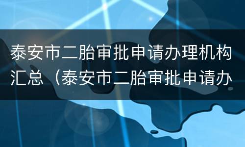 泰安市二胎审批申请办理机构汇总（泰安市二胎审批申请办理机构汇总查询）