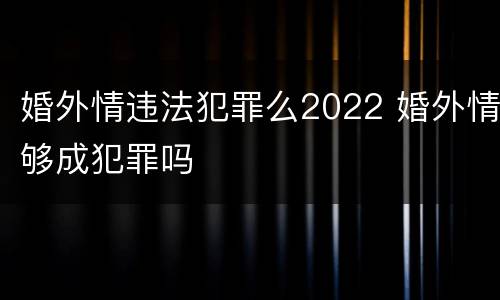 婚外情违法犯罪么2022 婚外情够成犯罪吗