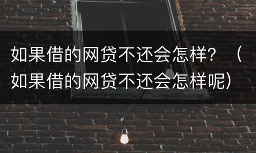 如果借的网贷不还会怎样？（如果借的网贷不还会怎样呢）