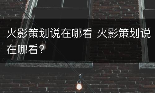 火影策划说在哪看 火影策划说在哪看?