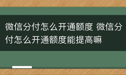 微信分付怎么开通额度 微信分付怎么开通额度能提高嘛