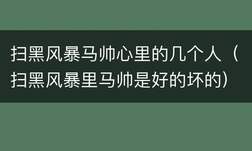 扫黑风暴马帅心里的几个人（扫黑风暴里马帅是好的坏的）