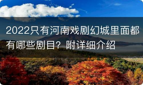 2022只有河南戏剧幻城里面都有哪些剧目？附详细介绍