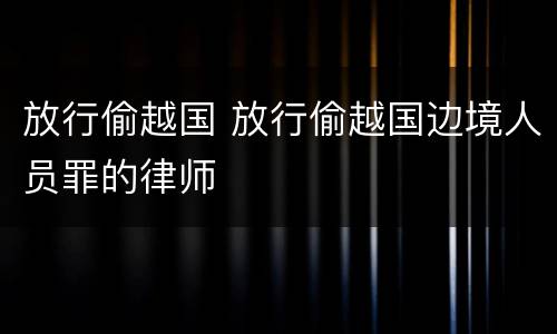 放行偷越国 放行偷越国边境人员罪的律师