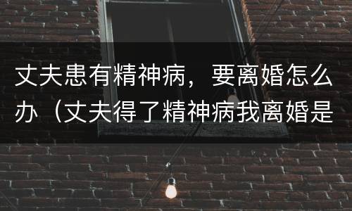 丈夫患有精神病，要离婚怎么办（丈夫得了精神病我离婚是否不道德）