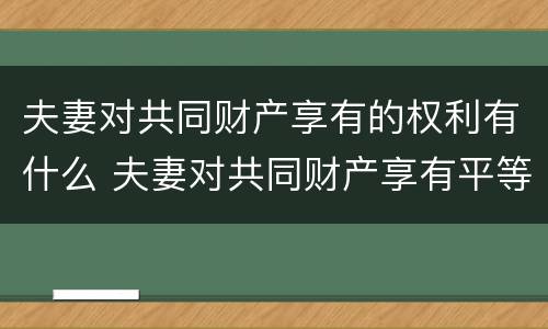 夫妻对共同财产享有的权利有什么 夫妻对共同财产享有平等的什么权利? (单选题